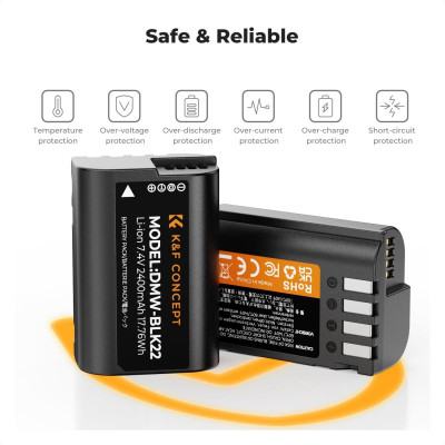 Avatar Shop|K&F Concept DMW-BLK22 Acumulator Dublu cu Incarcator Dual Canal, 2400mAh, 7.4V, Ecran LCD, Pentru Panasonic|K&F Concept