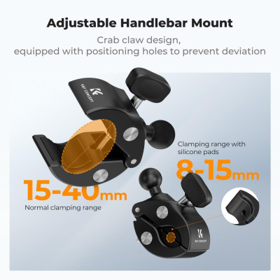 Avatar Shop|K&F Concept Suport Camera Dual Clamp cu Cap Bila 360°, Montare Ghidon Bicicleta/Motocicleta, Diametru 8-40mm, Aliaj Aluminiu|K&F Concept