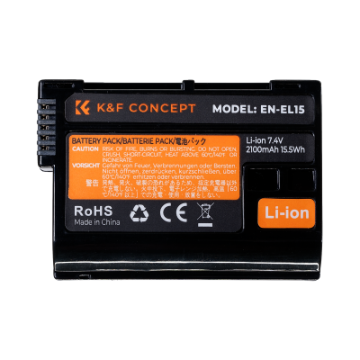 Avatar Shop|K&F EN-EL15 Acumulator Digital pentru Camera, Capacitate 2100mAh, 7.4V, 15.5Wh, Compatibil Nikon|K&F Concept
