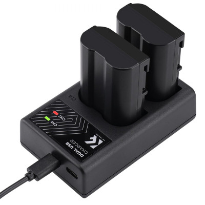 Avatar Shop|K&F Concept EN-EL15 Baterii Duale si Incarcator, 2x 7.4V 2100mAh, Incarcator Dublu Micro USB/Type C, Pentru Nikon|K&F Concept