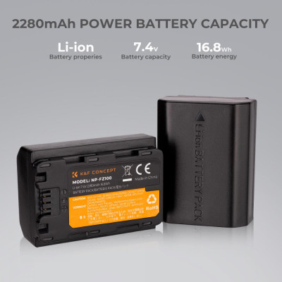 Avatar Shop|K&F FZ100 Set Baterie Dubla si Incarcator pentru Camera Digitala, 2880mAh, Incarcator Dublu, Compatibil Sony, USB/Type-C|K&F Concept