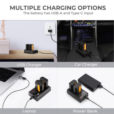 Avatar Shop|K&F FZ100 Set Baterie Dubla si Incarcator pentru Camera Digitala, 2880mAh, Incarcator Dublu, Compatibil Sony, USB/Type-C|K&F Concept