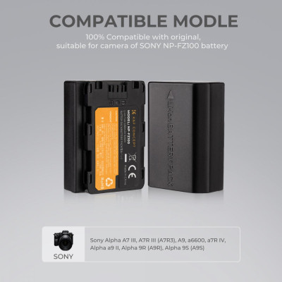 Avatar Shop|K&F FZ100 Set Baterie Dubla si Incarcator pentru Camera Digitala, 2880mAh, Incarcator Dublu, Compatibil Sony, USB/Type-C|K&F Concept