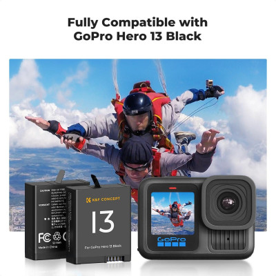 Avatar Shop|K&F GoPro Hero 13 Baterie Camera 2100mAh, Set 3 Bucati, Incarcator LED 3 Sloturi, Certificare CE FCC RoHS|K&F Concept