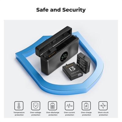 Avatar Shop|K&F GoPro Hero 13 Baterie Camera 2100mAh, Set 3 Bucati, Incarcator LED 3 Sloturi, Certificare CE FCC RoHS|K&F Concept