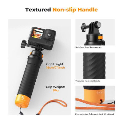 Avatar Shop|K&F Concept MS17 Grip Flotant Impermeabil pentru Gopro, Design Eliberare Rapida, Flotabilitate Ridicata, Maner Anti-Alunecare,|K&F Concept