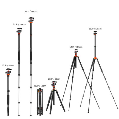 Avatar Shop|K&F Concept K255A4+BH-28L Trepied Foto Video, Aliaj Aluminiu Magneziu, Cap Bila 28mm, Sarcina Maxima 10kg, Monopied Detasabil,|K&F Concept