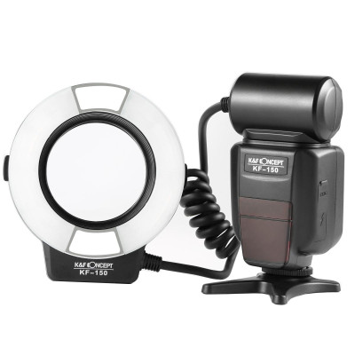 K&F KF150 Blitz Inelar Macro TTL pentru Canon, GN14, 4 Moduri, 8 Niveluri Luminozitate,...