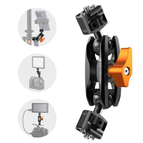 K&F KF31.082V1 Magic Arm cu Doua Capete Bila, Rotatie 360°, Montura 1/4 inch cu Pin ARRI, Metal cu Cauciuc, Blocare cu Cheie