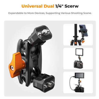 Avatar Shop|K&F KF31.082V1 Magic Arm cu Doua Capete Bila, Rotatie 360°, Montura 1/4 inch cu Pin ARRI, Metal cu Cauciuc, Blocare cu Cheie|K&F Concept