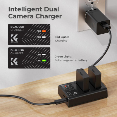 Avatar Shop|K&F Concept LP-E10 Set Baterii si Incarcator, 2x 1200mAh, Incarcator Dublu, Micro USB/Type C, Compatibil Canon|K&F Concept
