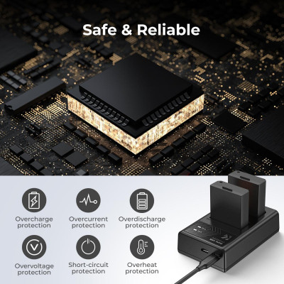 Avatar Shop|K&F Concept LP-E10 Set Baterii si Incarcator, 2x 1200mAh, Incarcator Dublu, Micro USB/Type C, Compatibil Canon|K&F Concept