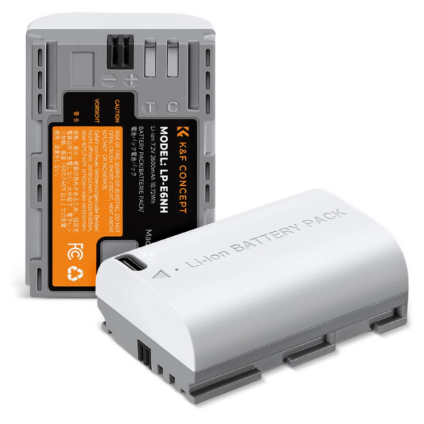 K&F LP-E6NH Acumulator 2600mAh, Incarcare Rapida Type-C, Compatibil Canon, Set 2 Bucati