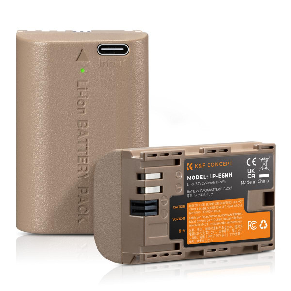 K&F Concept LP-E6NH Acumulator Camera, 2250mAh, Incarcare Tip C, Compatibil Canon EOS R5/R6/80D, Set 2 Bucati
