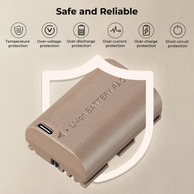 Avatar Shop|K&F Concept LP-E6NH Acumulator Camera, 2250mAh, Incarcare Tip C, Compatibil Canon EOS R5/R6/80D, Set 2 Bucati|K&F Concept
