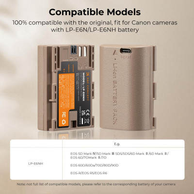 Avatar Shop|K&F Concept LP-E6NH Acumulator Camera, 2250mAh, Incarcare Tip C, Compatibil Canon EOS R5/R6/80D, Set 2 Bucati|K&F Concept