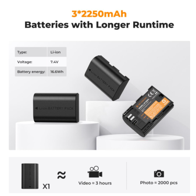 Avatar Shop|K&F LP-E6NH KF28.0039V1 Acumulator Camera, Set 3 Bucati, 2250mAh, Incarcator LCD 3 Sloturi, USB Type-C|K&F Concept