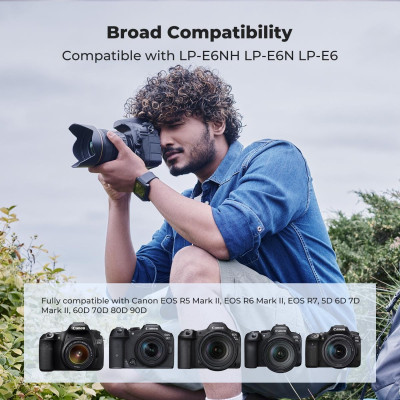 Avatar Shop|K&F Concept LP-E6P Set 2 Acumulatori Camera 2400mAh, Incarcator USB Dual Slot, Afisaj LCD, Compatibil Canon EOS R5/R6/R7|K&F Concept