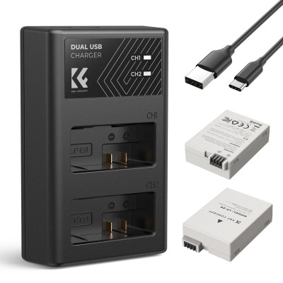 K&F LP-E8 Set Baterii si Incarcator Dublu pentru Canon, 2x 1200mAh, Micro USB/Type C,...