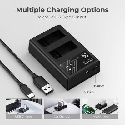 Avatar Shop|K&F LP-E8 Set Baterii si Incarcator Dublu pentru Canon, 2x 1200mAh, Micro USB/Type C, Compatibil EOS 700D/650D/550D|K&F Concept