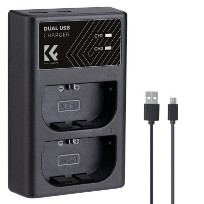 Avatar Shop|K&F LPE6NH Incarcator Dublu pentru Acumulatori, Compatibil LP-E6/LP-E6N/LP-E6NH, Type-C si Micro USB, Iesire 700mA/500mA|K&F Concept