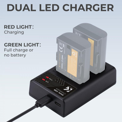 Avatar Shop|K&F LPE6NH Incarcator Dublu pentru Acumulatori, Compatibil LP-E6/LP-E6N/LP-E6NH, Type-C si Micro USB, Iesire 700mA/500mA|K&F Concept
