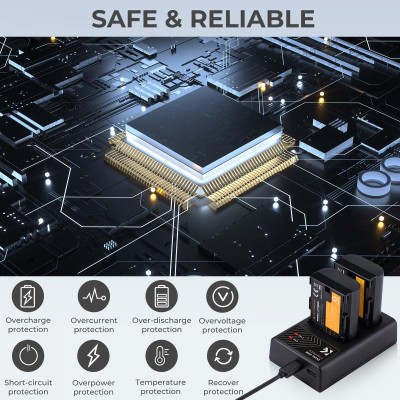 Avatar Shop|K&F LPE6NH Incarcator Dublu pentru Acumulatori, Compatibil LP-E6/LP-E6N/LP-E6NH, Type-C si Micro USB, Iesire 700mA/500mA|K&F Concept