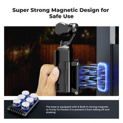 Avatar Shop|K&F Suport Magnetic pentru DJI Osmo Pocket 3, 6 Magneti N52, Unghi Reglabil 180 Grade, Greutate 54g, Baza Antiderapanta|K&F Concept