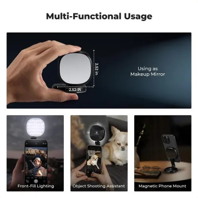 Avatar Shop|K&F Concept KF34.053 Lampa Selfie Magnetica LED, Rotatie 360°, CRI95+, Oglinda Incorporata, Pliabila, Incarcare USB-C|K&F Concept