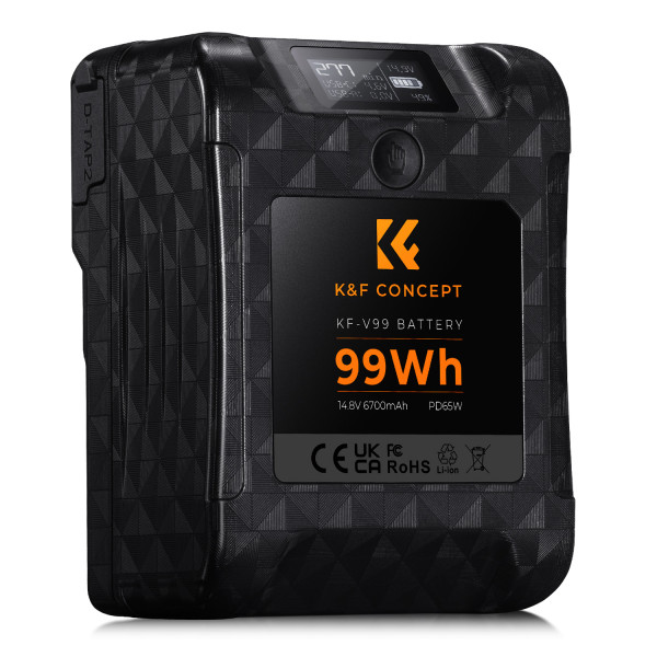 K&F MINI V-Lock Baterie 99Wh, 6700mAh, Incarcare Rapida PD 65W, Ecran LED, Porturi USB-C/USB-A/BP/D-Tap
