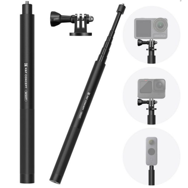 K&F MS07 Prajina Telescopica Selfie Stick, Lungime 153cm/60'', Aliaj de Aluminiu, Conector 1/4 Inch, Adaptor GoPro Inclus