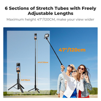Avatar Shop|K&F MS21 Baston Selfie Invizibil, Lungime 120cm, Pliat 24cm, Greutate 202g, 7 Sectiuni, Adaptor GoPro|K&F Concept