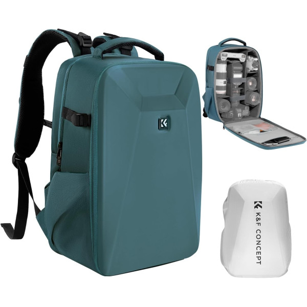 K&F Concept Rucsac Foto Hardshell Multifunctional, Compartiment Laptop 15.6 Inch, Husa Ploaie, Buzunar Anti-furt, Albastru