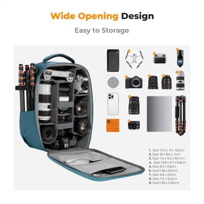 Avatar Shop|K&F Concept Rucsac Foto Hardshell Multifunctional, Compartiment Laptop 15.6 Inch, Husa Ploaie, Buzunar Anti-furt, Albastru|K&F Concept