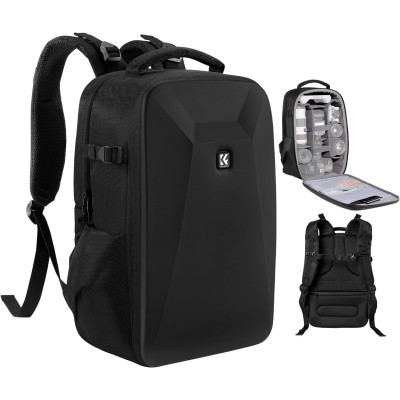 Avatar Shop|K&F Rucsac Foto Hardshell, Capacitate 22L, Compartiment Laptop 15.6 inch, Carcasa EVA Rigida, Suport Trepied, Negru|K&F Concept