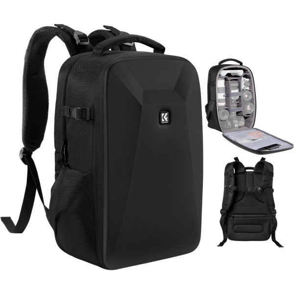 K&F Rucsac Foto Hardshell, Capacitate 22L, Compartiment Laptop 15.6 inch, Carcasa EVA Rigida, Suport Trepied, Negru