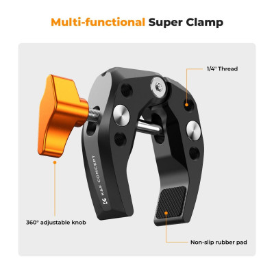 Avatar Shop|K&F Super Clamp Multifunctional, Diametru Maxim 60mm, Filet 1/4 Inch, Bacuri Anti-Alunecare, Greutate 125g|K&F Concept