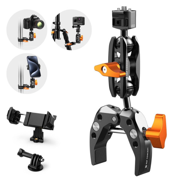 K&F Clema Super Clamp cu Brat Magic Arm, Sarcina Maxima 5kg, Diametru Falca 60mm, Filet 1/4 inch, Cap Rotativ 360 Grade