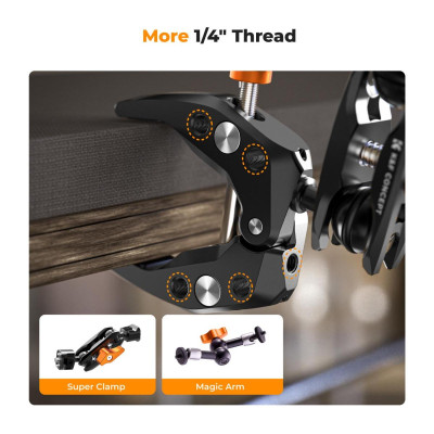 Avatar Shop|K&F Clema Super Clamp cu Brat Magic Arm, Sarcina Maxima 5kg, Diametru Falca 60mm, Filet 1/4 inch, Cap Rotativ 360 Grade|K&F Concept