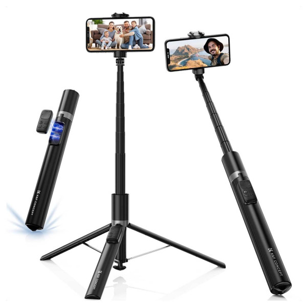 K&F MX96 Selfie Stick si Mini Trepied, Compatibil iPhone si Android, Cap Rotativ, Montura Cold Shoe, Telecomanda Bluetooth