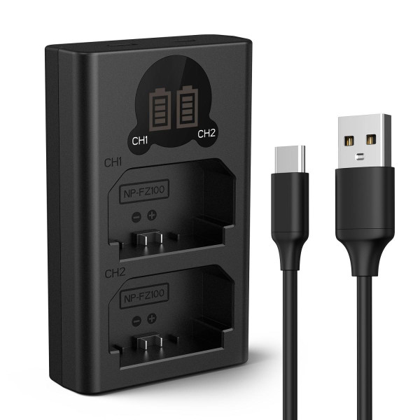 K&F Concept NP-FZ100 Incarcator Baterie Dubla, Display LCD, Compatibil Sony, Incarcare Micro USB si Type-C, 6 Protectii