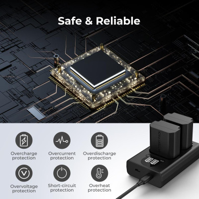 Avatar Shop|K&F Concept NP-FZ100 Incarcator Baterie Dubla, Display LCD, Compatibil Sony, Incarcare Micro USB si Type-C, 6 Protectii|K&F Concept