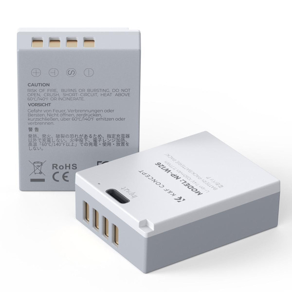 K&F Concept NP-W126 Set 2 Acumulatori, Capacitate 1050mAh, Incarcare USB-C, Compatibil Fujifilm, 6 Protectii