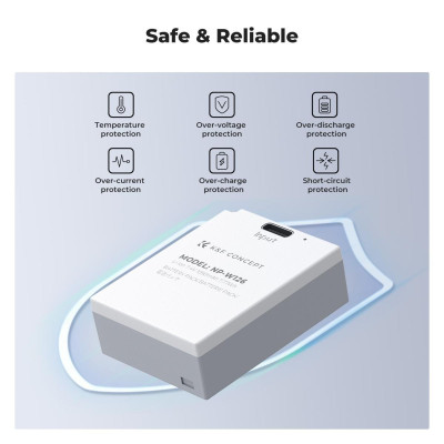 Avatar Shop|K&F Concept NP-W126 Set 2 Acumulatori, Capacitate 1050mAh, Incarcare USB-C, Compatibil Fujifilm, 6 Protectii|K&F Concept