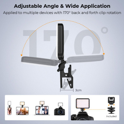 Avatar Shop|K&F Concept Lampa LED Video Clip, Putere 4W, Baterie 2000mAh, CRI95+, Temperatura Culoare 3000K-10000K|K&F Concept