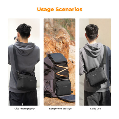 Avatar Shop|K&F Concept Geanta Foto Sling Crossbody, Culoare Neagra, Divizor Detasabil, Fermoare YKK, Material Canvas|K&F Concept