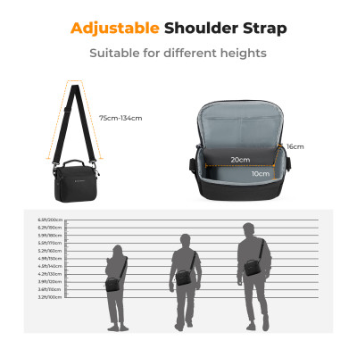 Avatar Shop|K&F Concept Geanta Foto Sling Crossbody, Culoare Neagra, Divizor Detasabil, Fermoare YKK, Material Canvas|K&F Concept