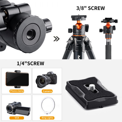 Avatar Shop|K&F Concept KF-35 Cap Bila Trepied din Metal 35mm, Sarcina Maxima 15kg, Rotire Panoramica 360 Grade, Placa Rapida 1/4 inch|K&F Concept