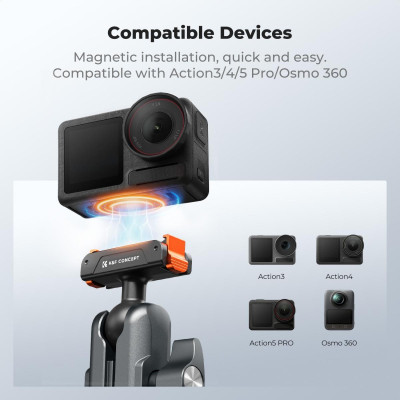 Avatar Shop|K&F Concept Clema de Prindere Quick Release, Aluminiu, Compatibil DJI Action 3/4/5 Pro/Osmo 360, Diametru 8-40mm, Rotire 360°|K&F Concept