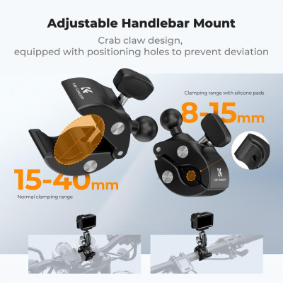 Avatar Shop|K&F Concept Clema de Prindere Quick Release, Aluminiu, Compatibil DJI Action 3/4/5 Pro/Osmo 360, Diametru 8-40mm, Rotire 360°|K&F Concept